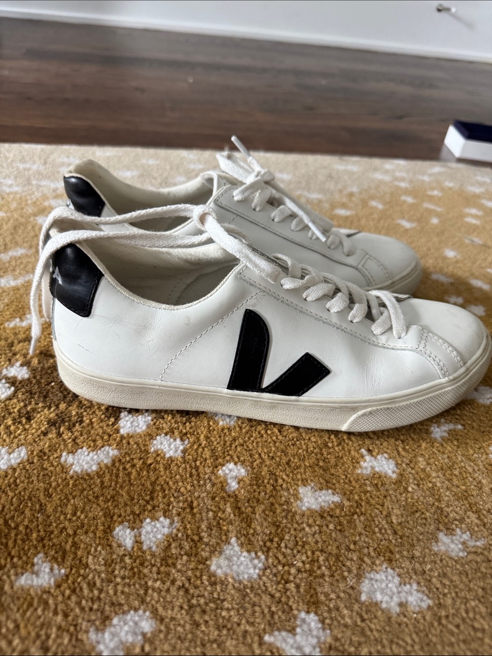 Veja White Leather Sneakers with Black V Accent